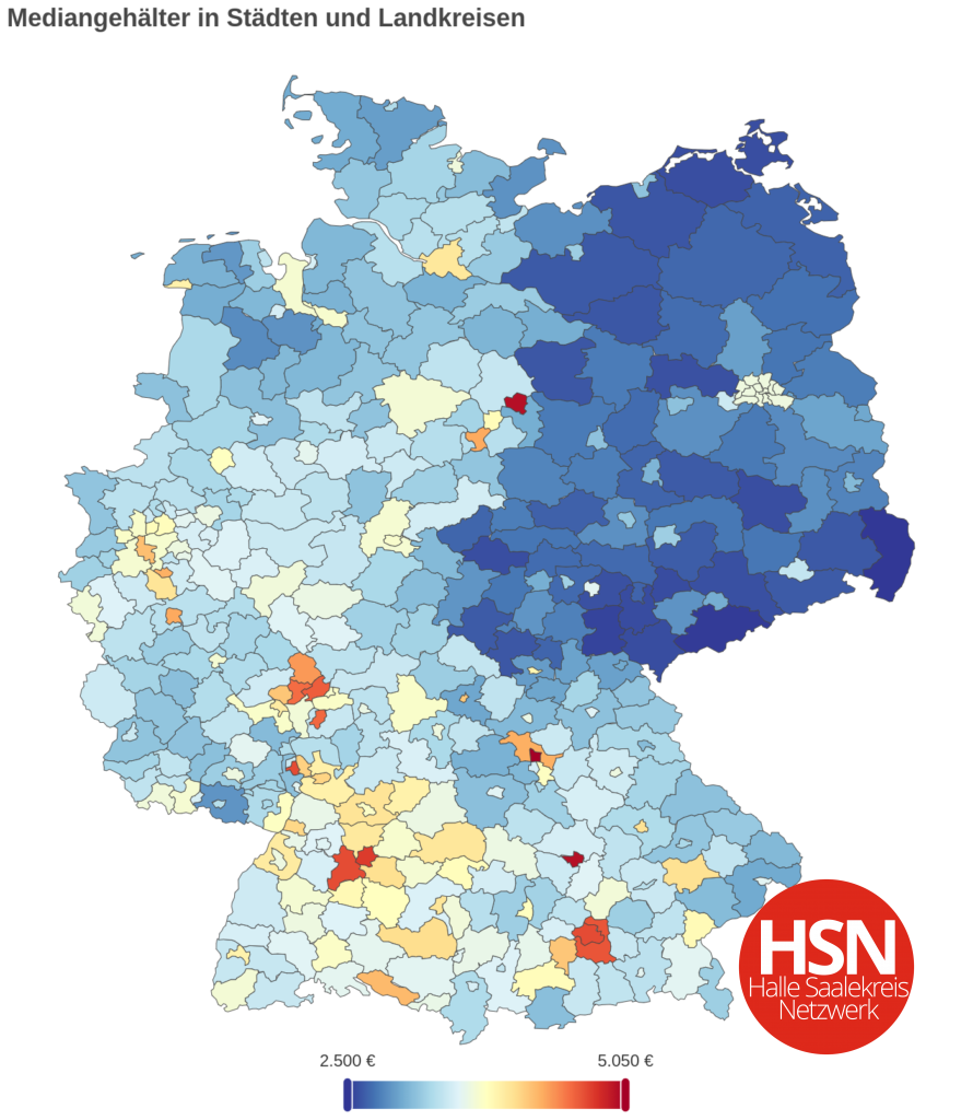 Mediangehälter in deutschen Städten und Landkreisen